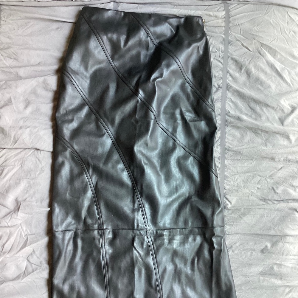 TAGS ON! Black Faux Leather Midi Skirt